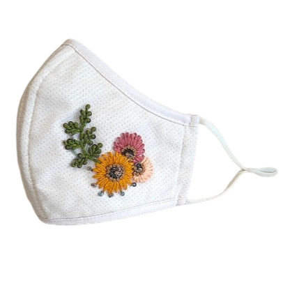 Anjia Embroidery Mask AE01 with Adjustable Straps- 4ply Reusable Mask > 90%BFE, High Breathability